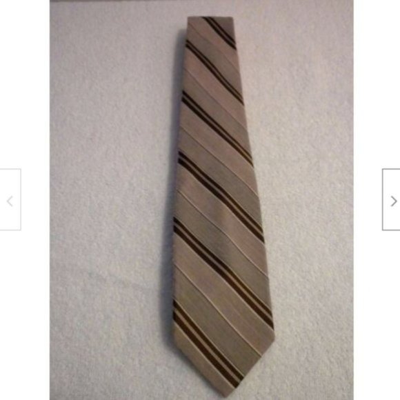 Mens NECKTIE L.S. Ayres Beige Striped Tie Polyester Linen Wedding Party - Picture 1 of 8